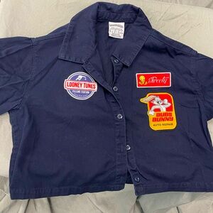 Looney Tunes Mechanic Inspired Crop Button Up